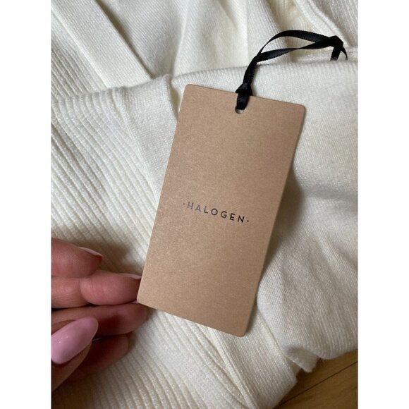 HALOGEN BNWT Sz Large Womens Ivory Ribbed Sweater New Mock Neck Button Detail - Picture 7 of 9